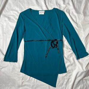 Byerwear Teal Asymmetrical Sequin Bow Top